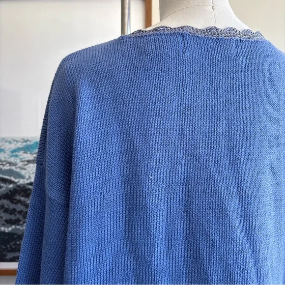 Extra Touch Women's Cardigan in Blue with Floral Embroidery - Picture 4 of 9